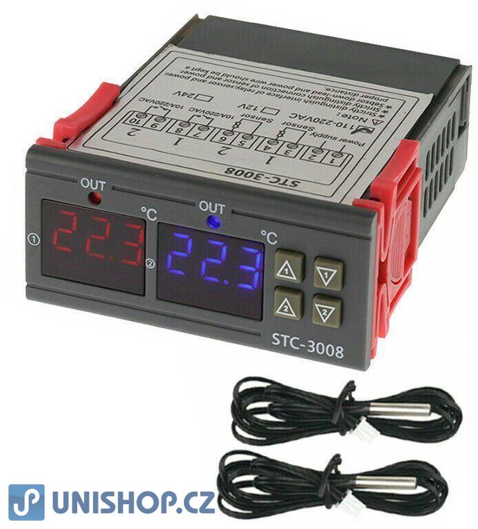 Duální digitální termostat STC-3008 rozsah -55°C~120°C, 230V AC