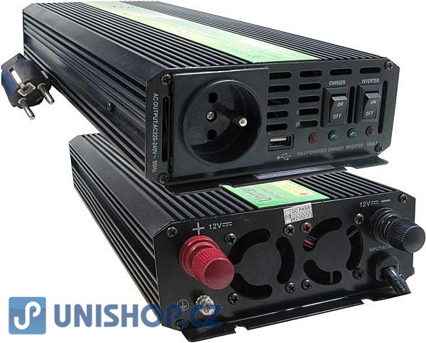 Měnič 12V/230V + UPS 1000W, modif.sinusovka,CARSPA