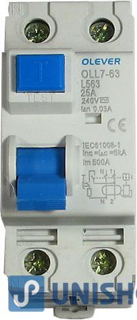 Proudový chránič 240V/25A-30mA 1fázový na DIN lištu