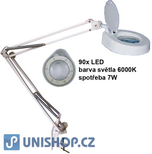 Stolní lupa s osvětlením LED, 8 dioptrií, se svorkou