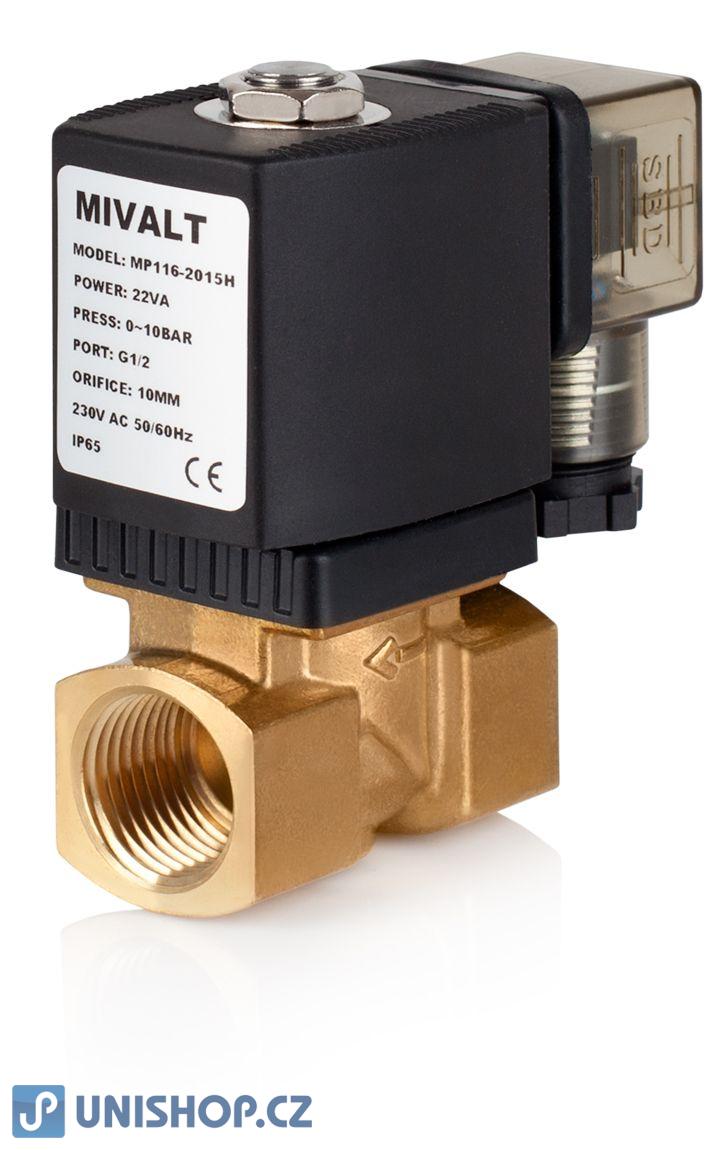 Elektromagnetický ventil MP 116-2015, NC, 1/2", 12V DC, mosaz (0,2 -10bar)
